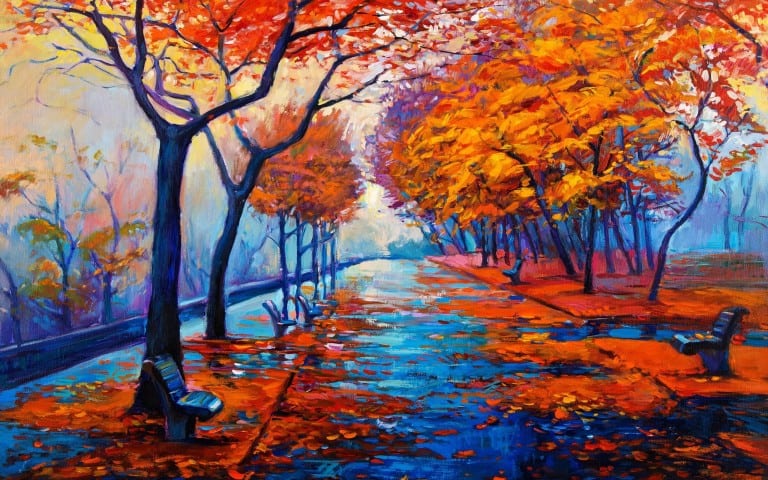 Autumn Forest Water Color Painting Wallpaper