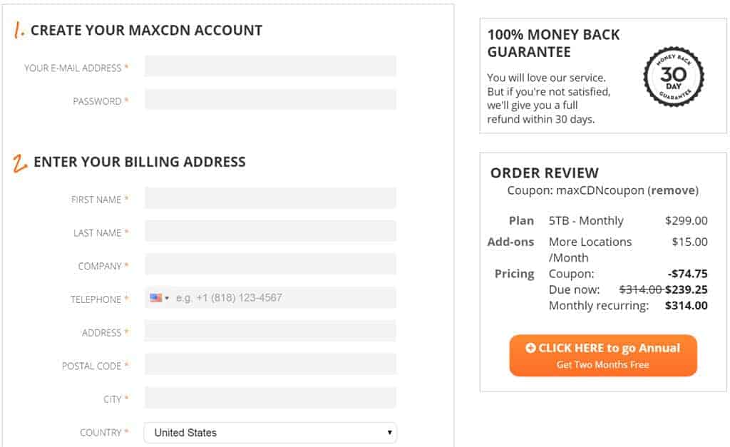 MaxCDN Disounted page