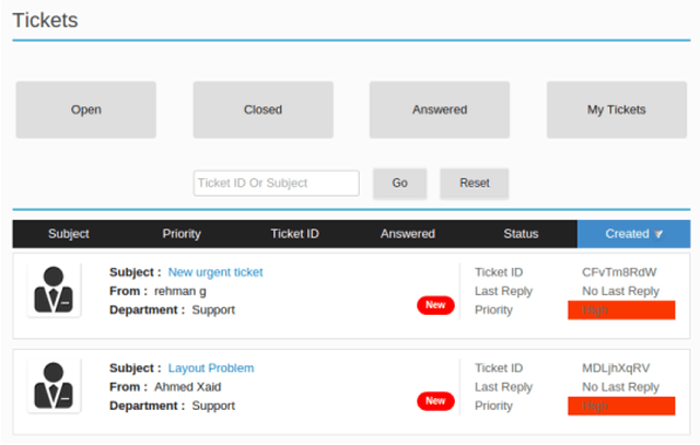 JS Support Ticket