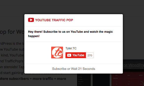 YouTube Traffic Pop for WordPress